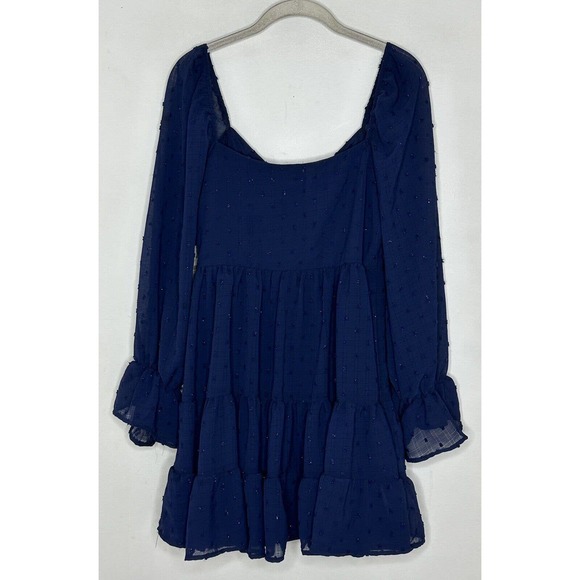 Altard State Navy Blue Polka Dot Chiffon Long Sleeve V Neck Dress Size Large New - Picture 9 of 9